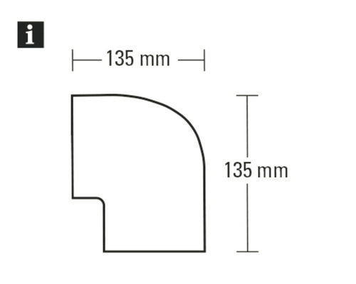 Dessin technique d''un profilé d''angle avec les dimensions 135 mm x 135 mm.