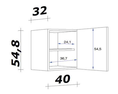 Schéma technique d''une armoire suspendue avec dimensions