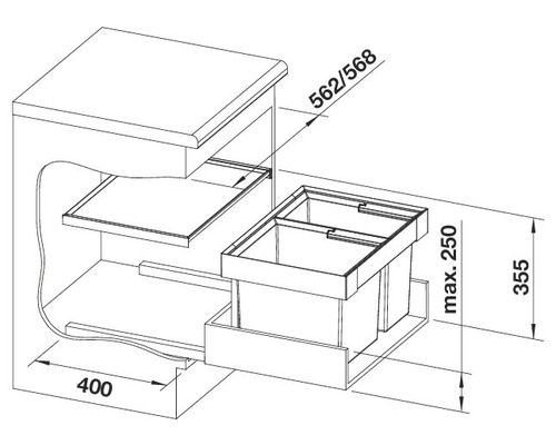Dessin technique d''un meuble sous-évier avec dimensions