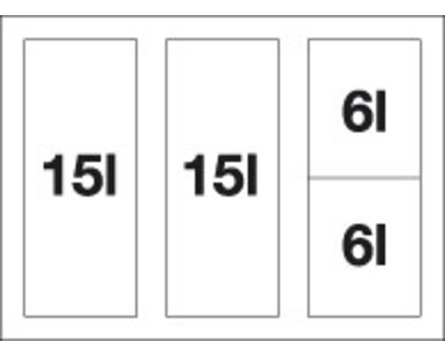 Aperçu des différentes tailles de conteneurs : deux de 15 litres et deux de 6 litres