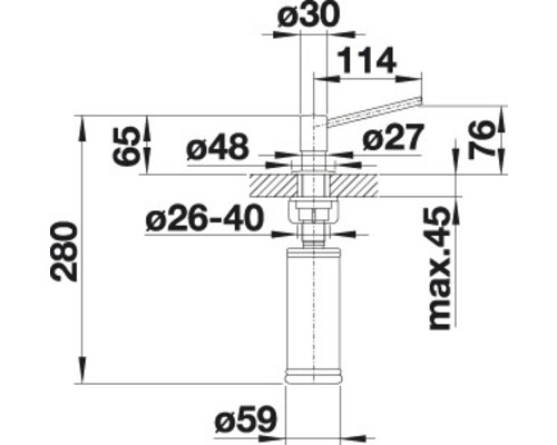 Dessin technique d''un robinet de cuisine avec indications de dimensions