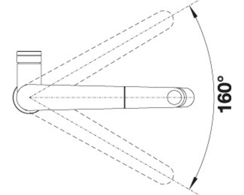 Diagramme d''un robinet avec une plage de pivotement de 160 degrés