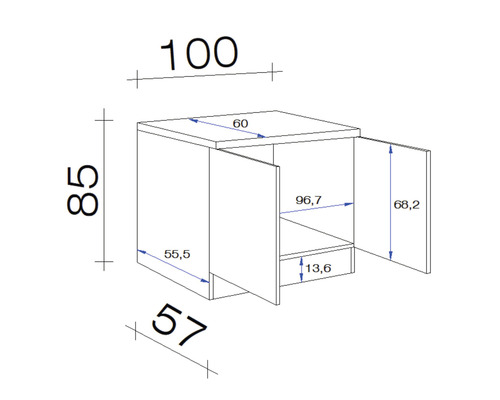 Dessin technique d''un meuble bas avec dimensions
