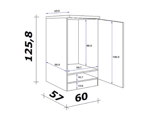 Abbildung eines Schranks mit Abmessungen