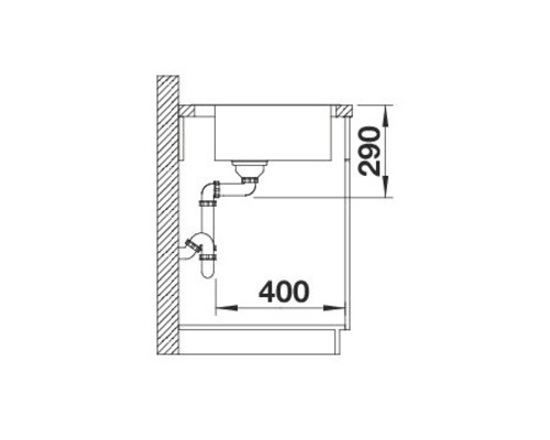 Dessin technique d''un évier avec les dimensions 290 et 400.