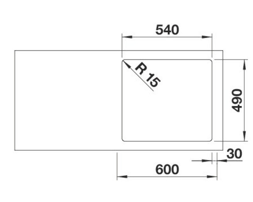 Schéma technique d''évier avec dimensions 600 x 540 mm