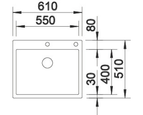 Technische Zeichnung einer Spüle mit Maßangaben