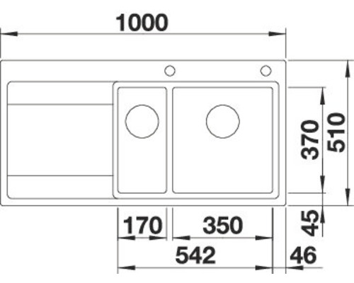 Zeichnung einer Spüle mit Abmessungen