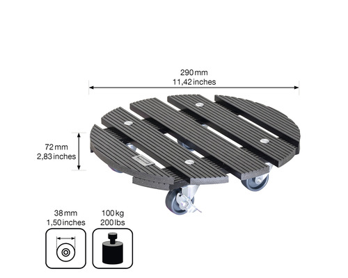 Pflanzenroller aus Holz mit Rollen, Durchmesser 290 mm