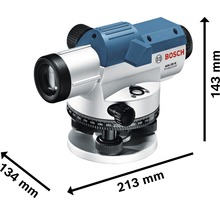 Logo Bosch GOL 20 G Professional niveau avec des dimensions de 213 mm de longueur, 134 mm de largeur et 143 mm de hauteur