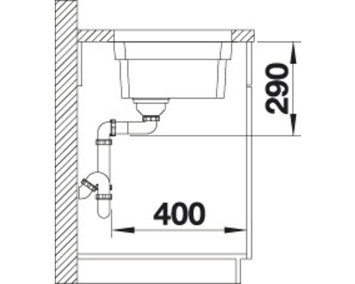 Skizze eines Spülbeckens mit den Maßen 290 mal 400 Millimeter.
