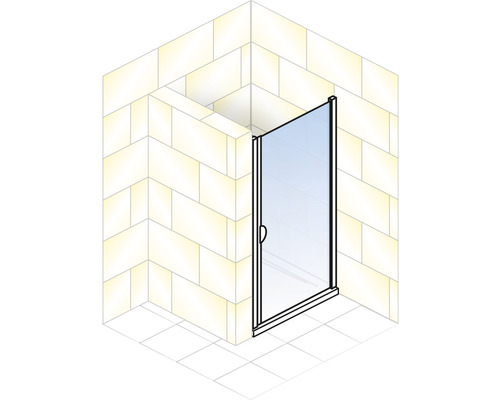 Eckdusche mit Drehtür aus Glas