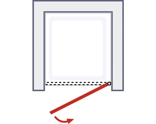 Illustration eines Rolltores mit rotem Griff und Pfeil, der die Drehbewegung darstellt