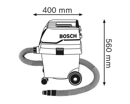 Bosch Staubsauger mit Abmessungsangaben 400 mm Breite und 560 mm Höhe