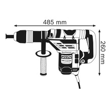 Abbildung eines Bohrhammers mit den Maßen 485 mm Länge und 260 mm Höhe.
