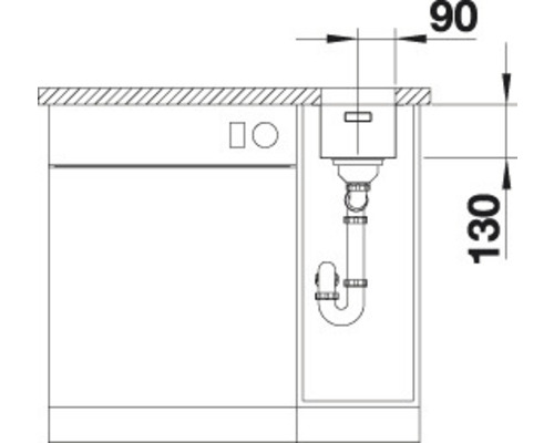 Technische Zeichnung eines Spülbeckens mit Abmessungen