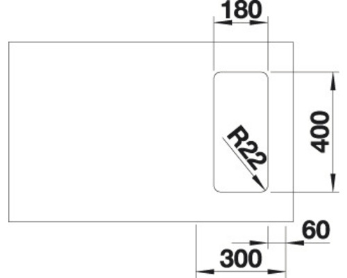 Technische Zeichnung einer Arbeitsplatte mit den Maßen 180, 400, 60 und 300