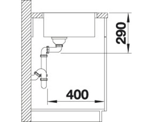 Schéma d''un évier avec des dimensions de 290 et 400 millimètres.