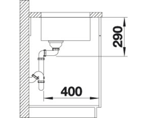 Schéma d''installation d''un évier mesurant 290 sur 400.