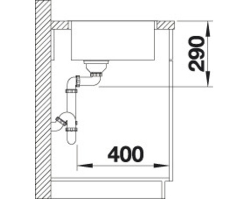 Schéma d''un évier avec les dimensions 290 et 400