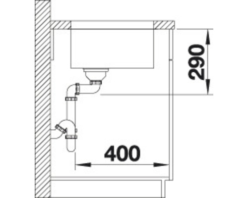 Skizze eines Waschbeckens mit Abmessungen 290 und 400.