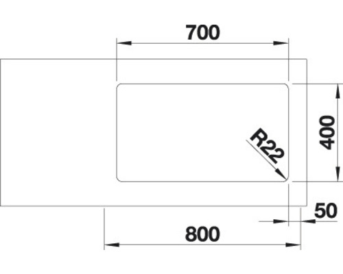 Schéma technique d''un évier avec les dimensions 700, 800, 400 et 50.