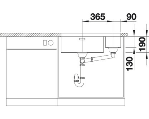 Technische Zeichnung einer Küchenspüle mit Abmessungen.