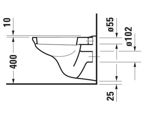 Technische Zeichnung eines wandhängenden WCs mit Maßangaben