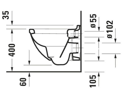 Schéma technique d''un WC suspendu avec dimensions