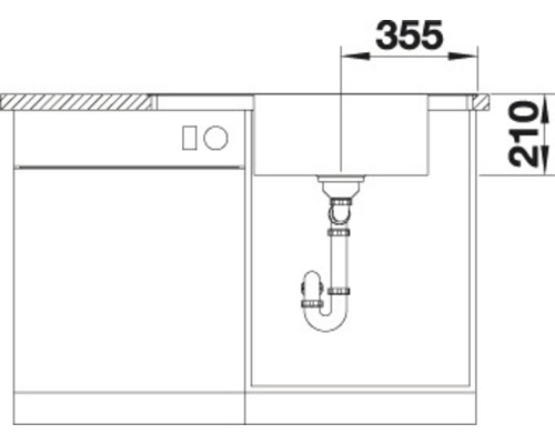 Schéma d''un évier avec des dimensions de 355 sur 210