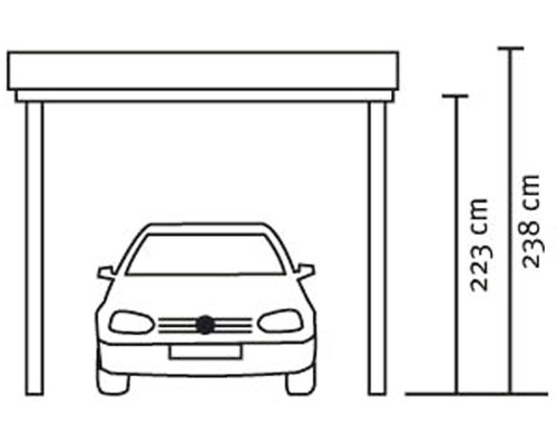 Illustration d''un abri de voiture avec les indications de hauteur 223 centimètres et 238 centimètres
