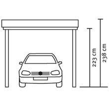 Schéma d''un carport avec indications de hauteur de 223 centimètres et 238 centimètres