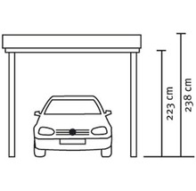 Schéma d''un abri de voiture avec des dimensions de 223 centimètres et 238 centimètres.