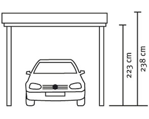 Schéma d''un abri de voiture avec des dimensions de 223 centimètres et 238 centimètres.