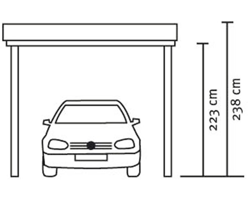 Illustration d''un abri de voiture avec indication des hauteurs de 223 cm et 238 cm