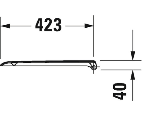 Technische Zeichnung eines Toilettendeckels mit den Maßen 423 mal 40 Millimeter