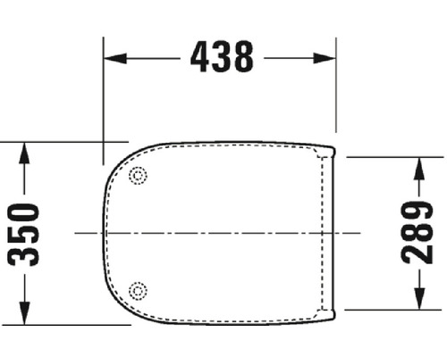 Technische Zeichnung eines Toilettendeckels mit Maßangaben.