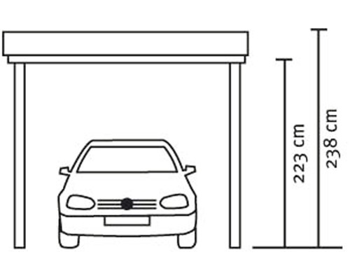 Illustration d''un abri de voiture avec des indications de hauteur de 223 cm et 238 cm