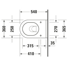 Schéma technique de toilettes suspendues avec dimensions.