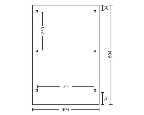 Dessin technique avec les dimensions 404, 604, 341, 230, 74 et 34 millimètres.