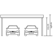 Doppelcarport mit Maßangaben und zwei Autos