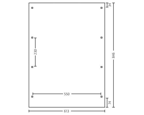 Dessin technique avec les dimensions d''un rectangle : 613, 846, 550, 230, 74 et 34