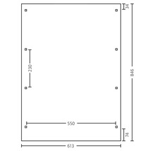 Dessin technique avec les dimensions 613, 550, 846, 230, 74 et 34.