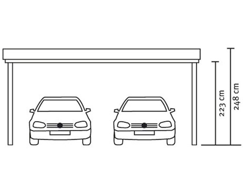 Image d''un double abri de voiture avec des dimensions de 223 centimètres et 248 centimètres.