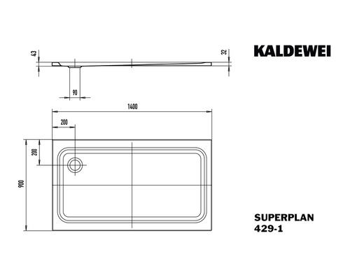 Kaldewei Superplan Duschwanne Maßzeichnung
