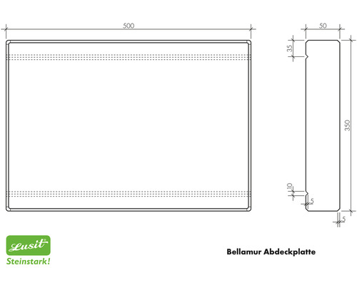 Bellamur Abdeckplatte technische Zeichnung mit Maßen