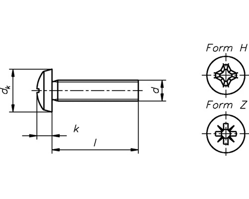 Schéma technique d''une vis avec dimensions et variantes de tête