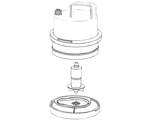 Explosionszeichnung einer Tauchpumpe mit Gehäuse, Motor und Pumpenfuß
