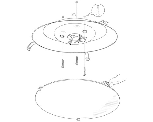 Instructions de montage pour un plafonnier montrant comment fixer la lampe au plafond