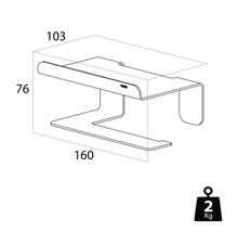Dessin technique de l''étagère murale avec dimensions et poids.